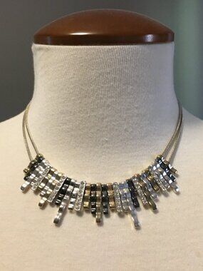 Nine West Mixed Metal Art Deco Double Strand Choker